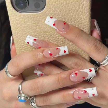 Luxury Ladies 24Pcs/Set Super Long Square French Leopard Print Pink Bow Heart Decoration Wearable Fake Nail  Press on Nail Art
