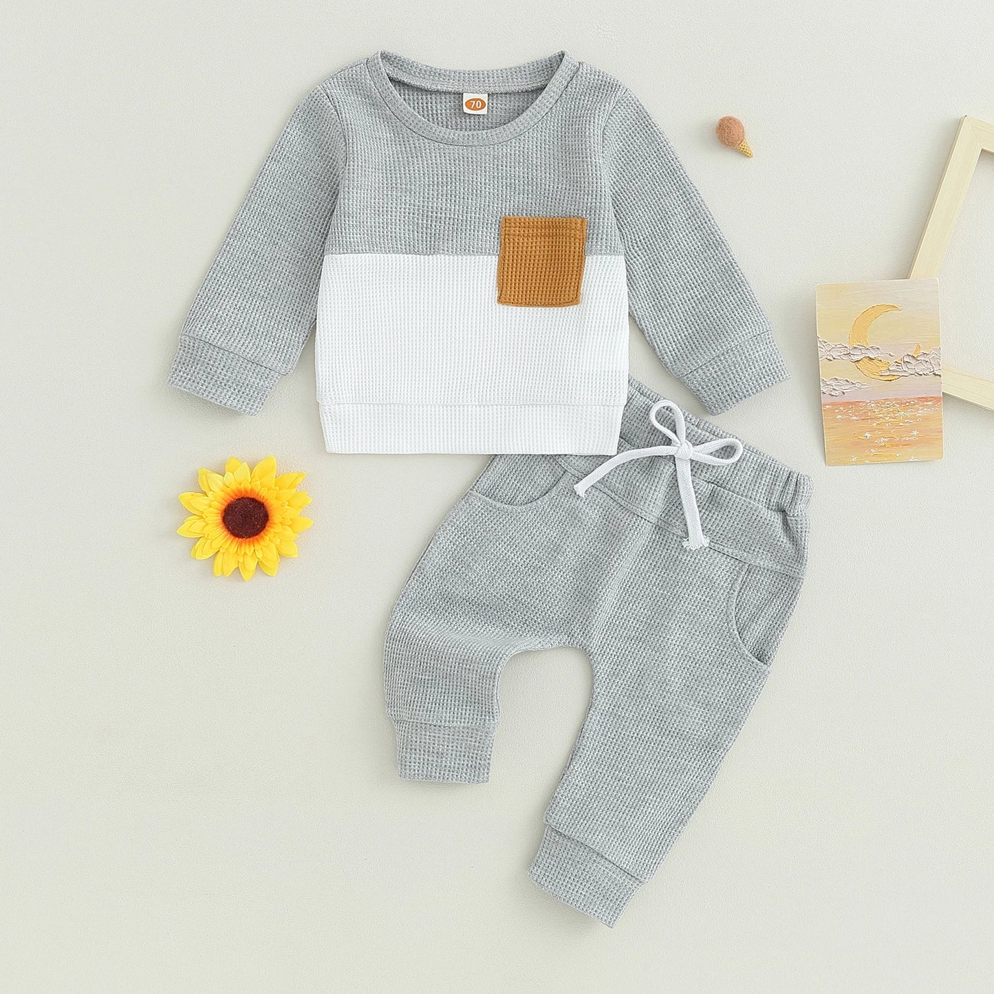 Pudcoco Infant Baby Boys Pants Set, Long Sleeve Crew Neck Contrast Color Sweatshirt Elastic Waist Sweatpants Infant Clothes 0-3T