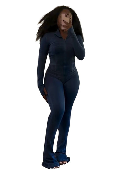 Women Clothes Two Piece Flared Pants Tracksuits Set