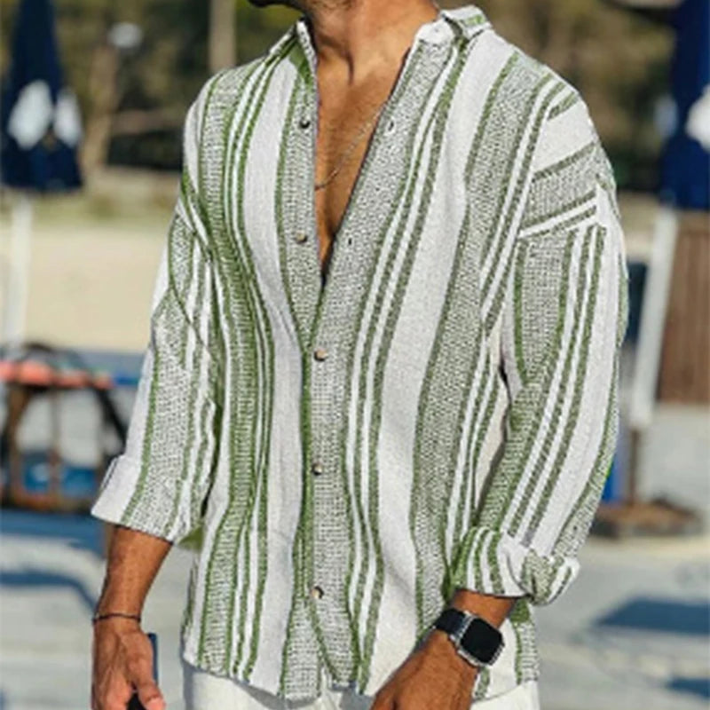 Vintage Striped Print Oversized Mens Shirt