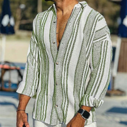 Vintage Striped Print Oversized Mens Shirt