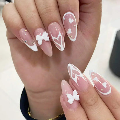 24Pcs Short Round Head Almond Fake Nails with Flowers Grass Pattern Wearable False Nails Tips Summer Full Cover Press on Nails