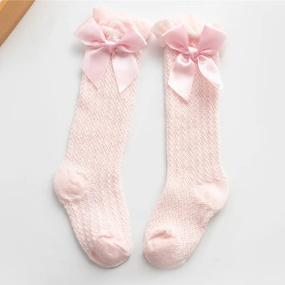 1 Pairs For Baby Girls Socks Summer Kids Knee High Long Sock Children Bow Tie Out Cotton Mesh Socks Infant Thin Soft Solid Socks
