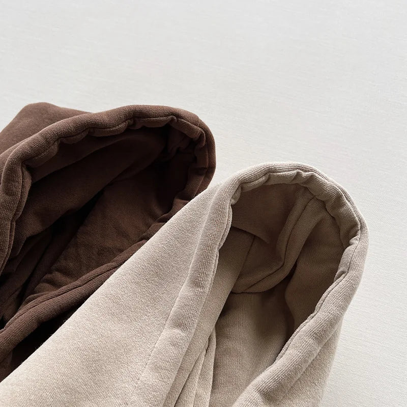 Winter Fleece Solid Hoodies Baby Boys Casual Loose Pocket All-match Hooded Top Girls Simple Thick Pullover Cotton Clothes