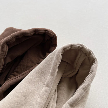 Winter Fleece Solid Hoodies Baby Boys Casual Loose Pocket All-match Hooded Top Girls Simple Thick Pullover Cotton Clothes