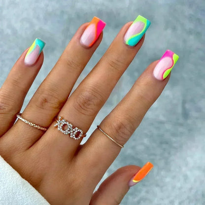 24Pcs French Tip  Press on Nails Short Coffin False Nails Simple Wearable Fake Nails Frosted Full Cover Press on Nail Tips Art