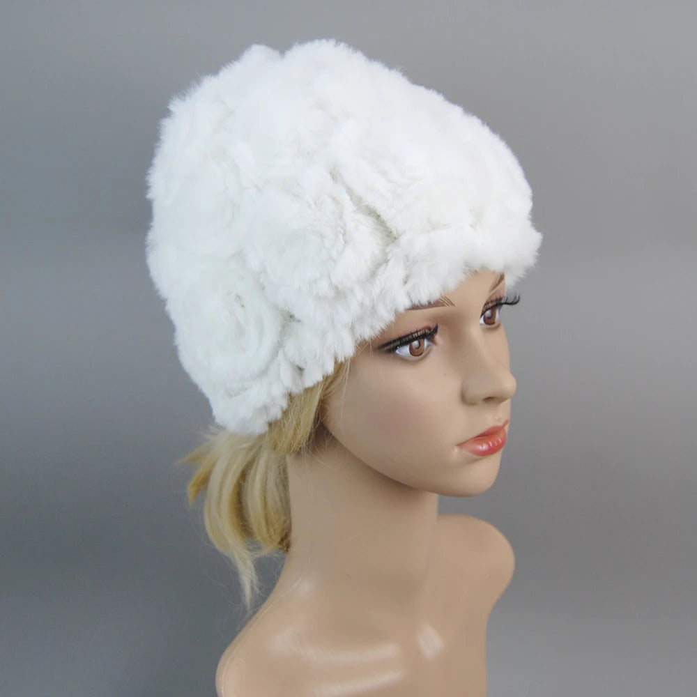 2025 Hot Sale Women Winter Fur Hat Scarf Sets Natural Warm Real Rex Rabbit Fur Cap Scarves Lady Knitted Genuine Fur Hats Muffler