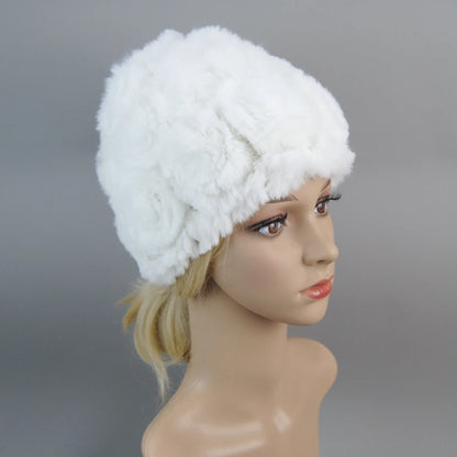 2025 Hot Sale Women Winter Fur Hat Scarf Sets Natural Warm Real Rex Rabbit Fur Cap Scarves Lady Knitted Genuine Fur Hats Muffler