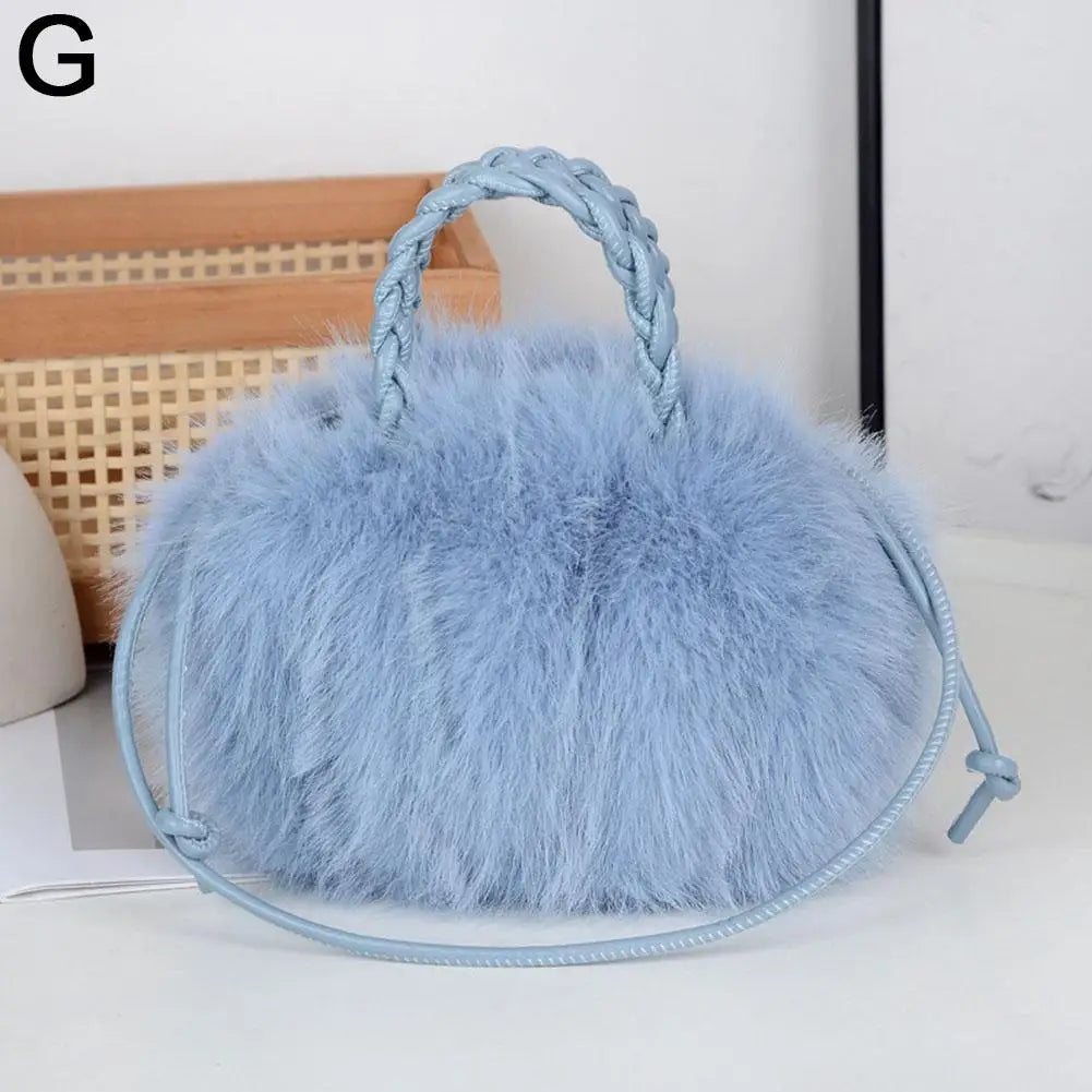 Cute Pumpkin Bag Faux Fur Tote Bag Women's Bucket Plush Luxury Design Ladies Handbags Soft Winter Sweet Girl Handbag