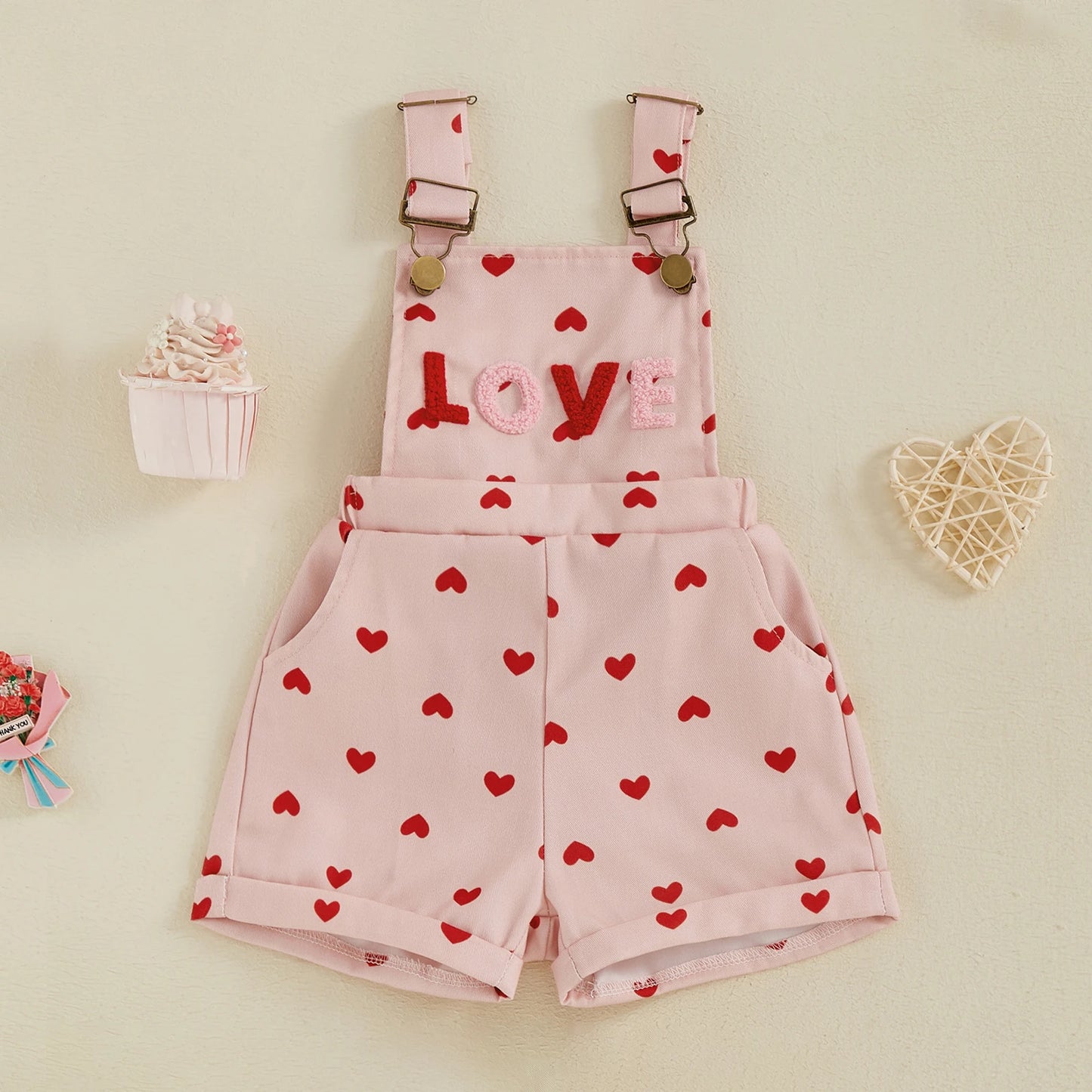 Sweet Kids Girls Suspender Jumpsuit Romper Princess Heart Print Letter Embroidery Toddler Overalls Shorts Playsuits