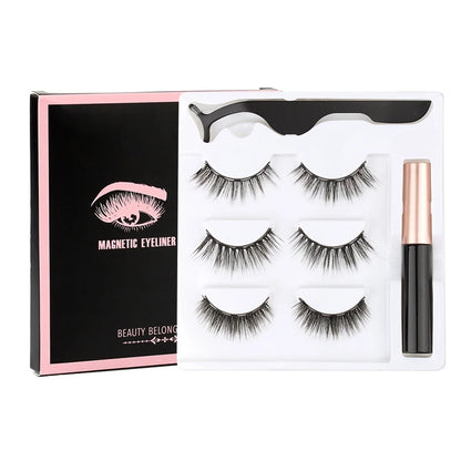 New 1/3Pairs Magnetic Eyelashes False Lashes Repeated Use Eyelashes Waterproof Liquid Eyeliner With Tweezer Make Up Sets Hotting