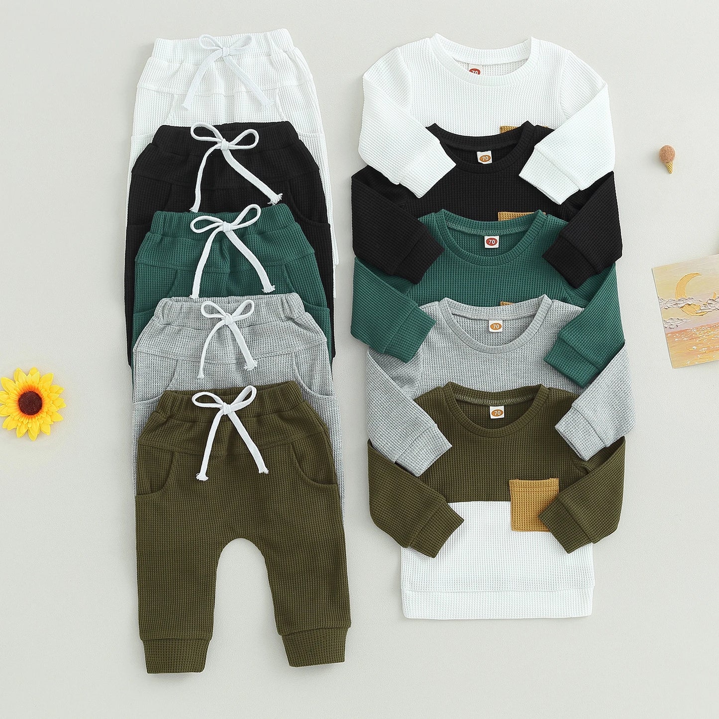 Pudcoco Infant Baby Boys Pants Set, Long Sleeve Crew Neck Contrast Color Sweatshirt Elastic Waist Sweatpants Infant Clothes 0-3T
