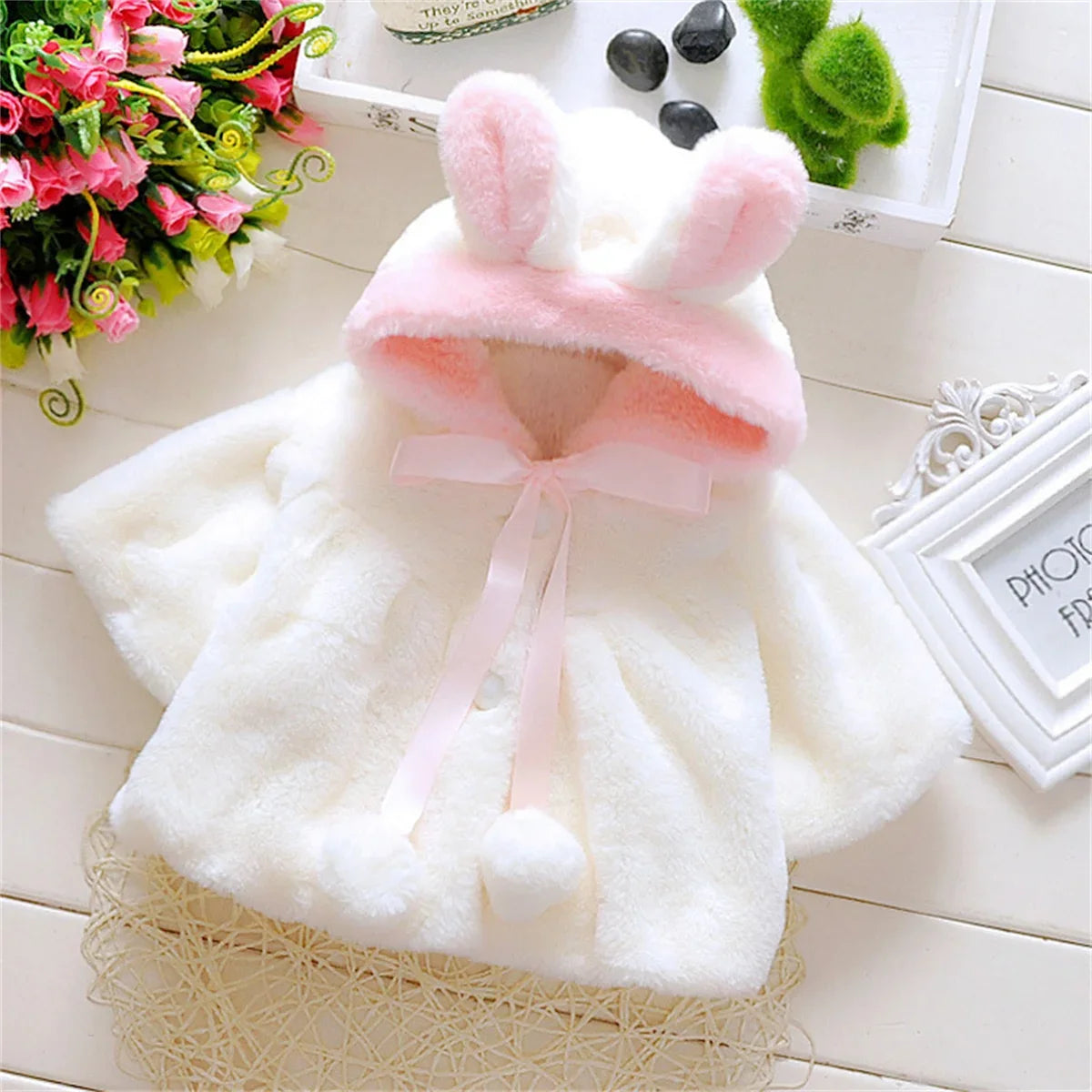 Children's new cape girls autumn and winter wool sweater shawl baby ear fleece jacket cape