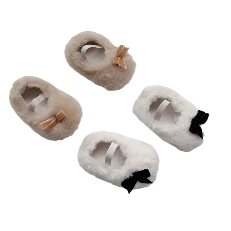 Autumn Winter Baby Dress Shoes Cute Ballet Style Todllers Walking Shoe Warm Cotton Korean Style Hairy Princess Shoes 0-18Months