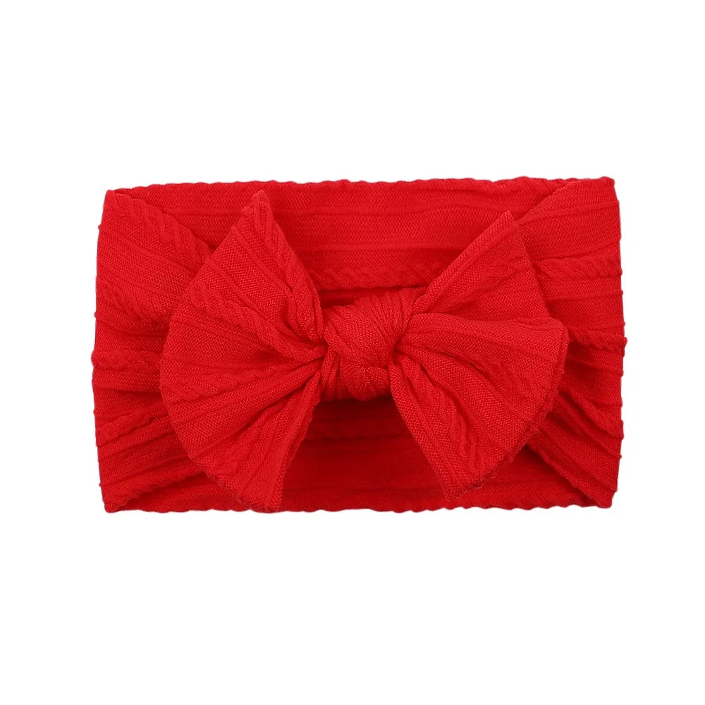 Solid Colors Cables Turban Kids Bows Headwear Headband For Baby Girls Newborn Soft Nylon Elastic Hair Bands Hair Accessories
