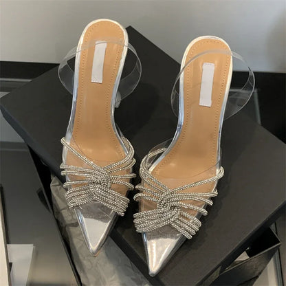 Elegant Silver Slingbacks Women Pumps Fashion CRYSTAL PVC Transparent Pointed Toe Clear High Heels Ladies Shoes