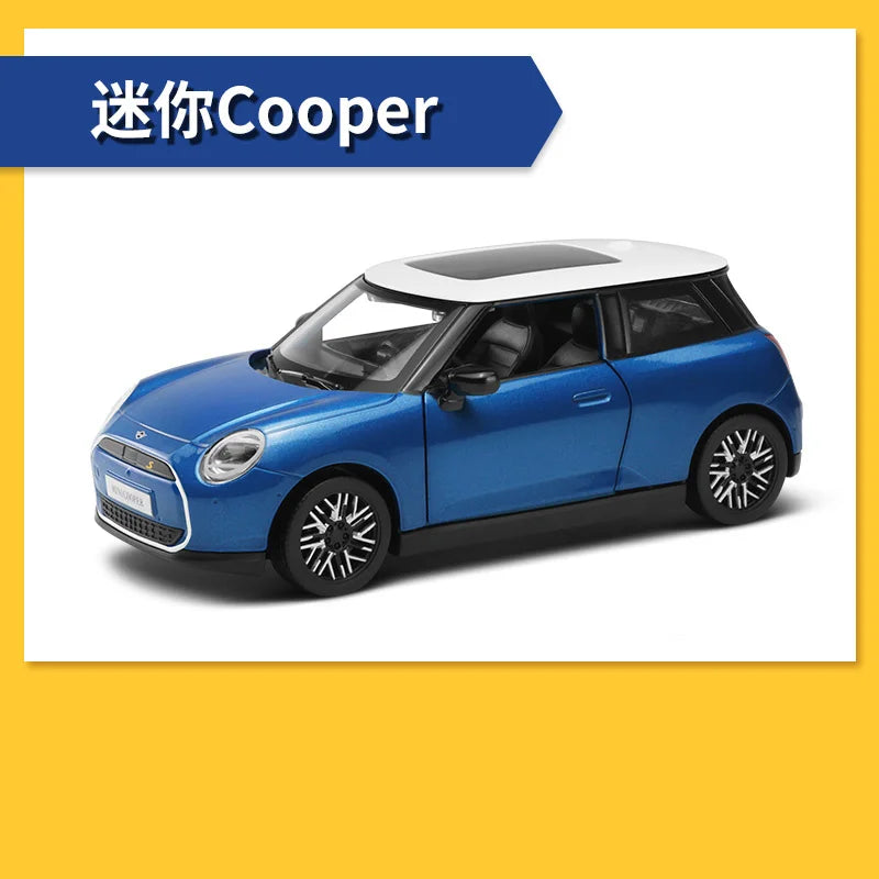 1/28 Mini Cooper Alloy Car Model Diecast Metal New Energy Vehicles Car Model Simulation Sound and Light Collection Kids Toy Gift