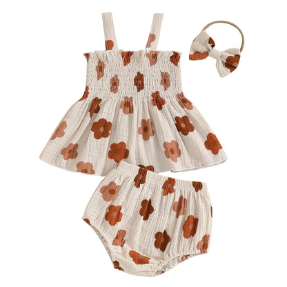 Summer Newborn Baby Girls Clothes Sets Floral Print Sleeveless Ruched Ruffles Tanks Tops+Shorts Bottoms Holiady Beach Outfits