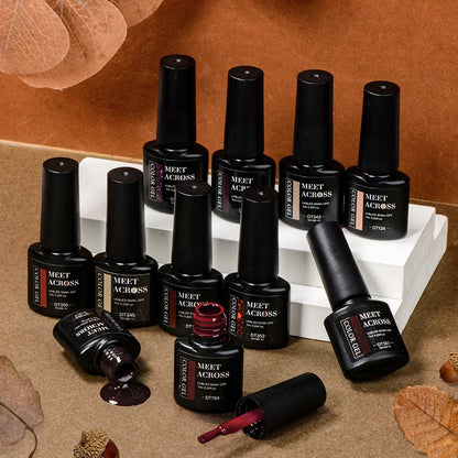 MEET ACROSS 7ml Brown Series Gel Nail Polish Autumn Coffee Color Nail Art Gel Nail Supplies Semi-Permanent Varnish Manicure