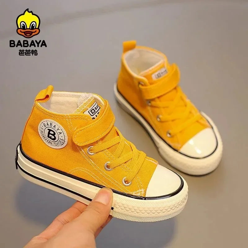 Babaya Children Canvas Shoes Boys Sneakers 2024 Spring New High-top Breathable Girls Shoes for Kids White Casual Shoes
