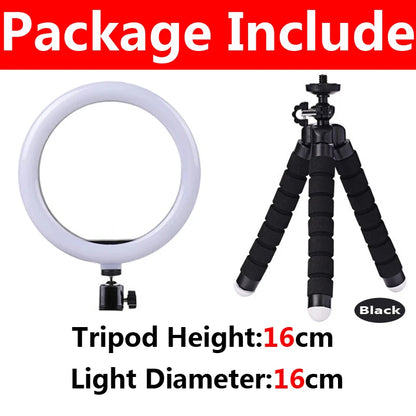 10 inch LED Ring Light with Mini Tripod 26cm LED Round Photography Fill Light Remote Dimmable for Tiktok YouTube Live Video Lamp