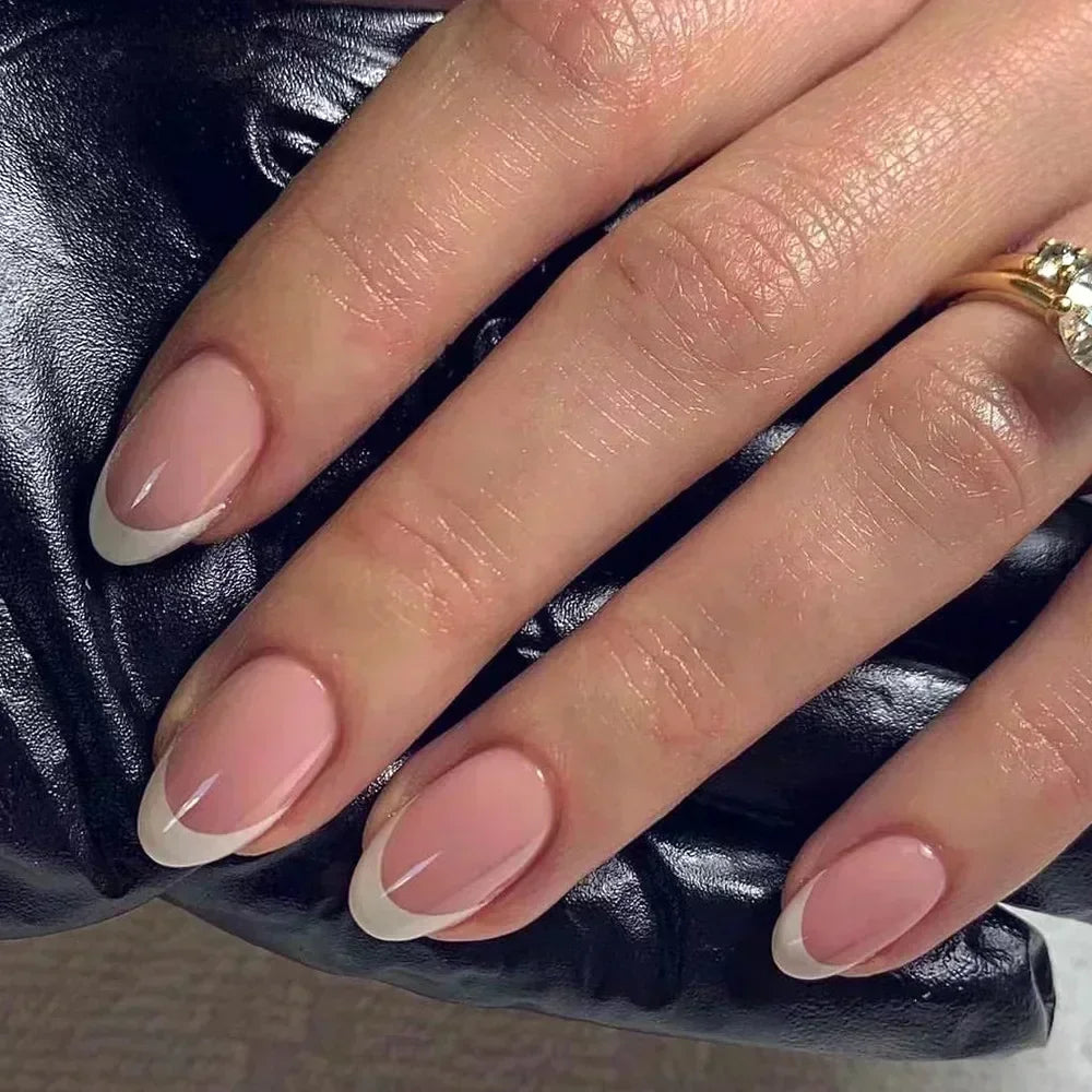 24Pcs French Tip  Press on Nails Short Coffin False Nails Simple Wearable Fake Nails Frosted Full Cover Press on Nail Tips Art