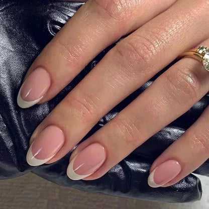 24Pcs French Tip  Press on Nails Short Coffin False Nails Simple Wearable Fake Nails Frosted Full Cover Press on Nail Tips Art