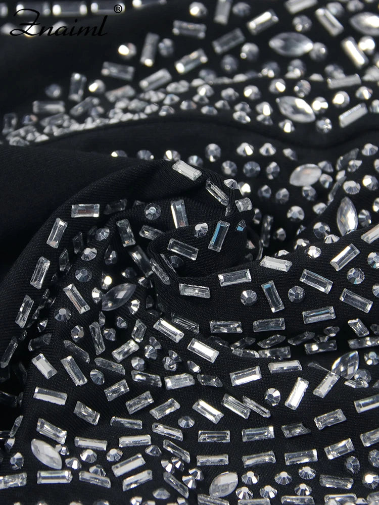 Gorgeous Deep V Neck Rhinestone Halter Bandage Playsuits Women Crystal Short Jumpsuits Rompers