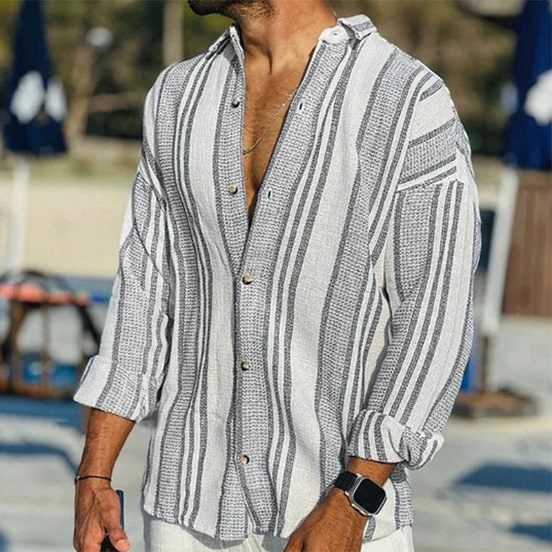 Vintage Striped Print Oversized Mens Shirt