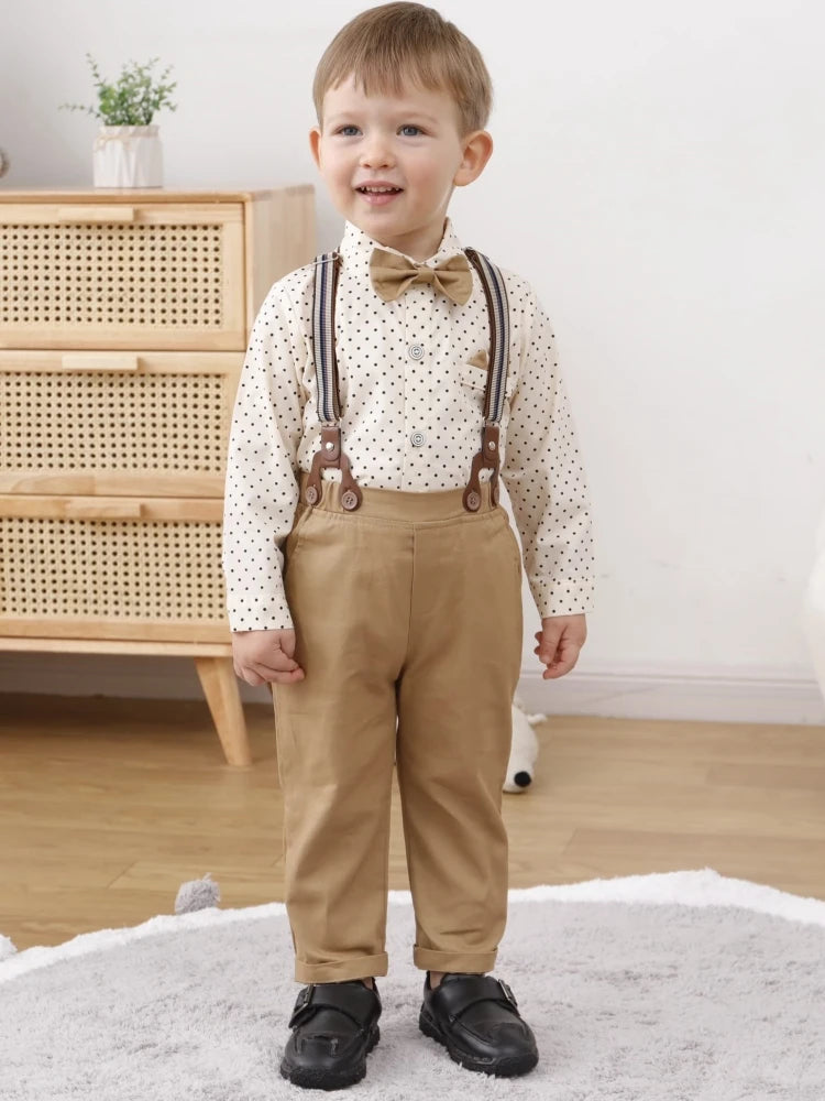 Boy Formal Clothing Outfit Party Bow Tie Children Toddler Birthday Dress Suits 1-6Y Gentleman Shirt+ Pant Boy Suit Clothes