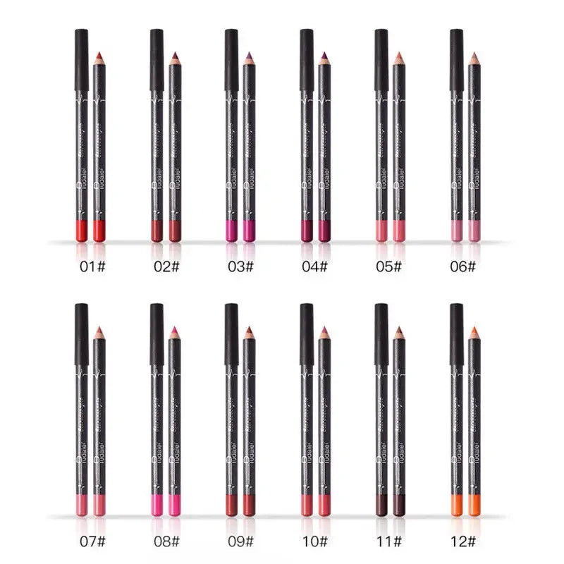 12 Pcs/Set Waterproof Pencil Lipstick Set Pencil Matte Lip Liner Long-lasting Make-up Pens Easy Wearing Non-Sticky Cups