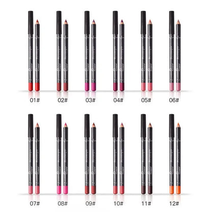 12 Pcs/Set Waterproof Pencil Lipstick Set Pencil Matte Lip Liner Long-lasting Make-up Pens Easy Wearing Non-Sticky Cups