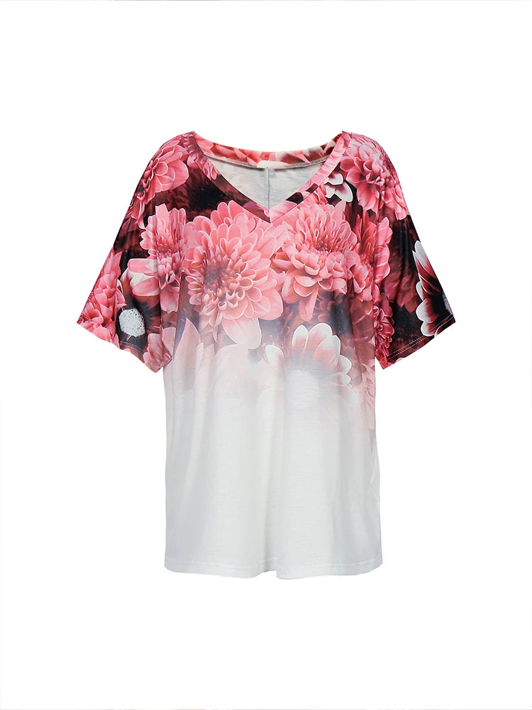 Women's V Neck Short Sleeve T Shirt Round Neck Pullover Casual Printed Pattern