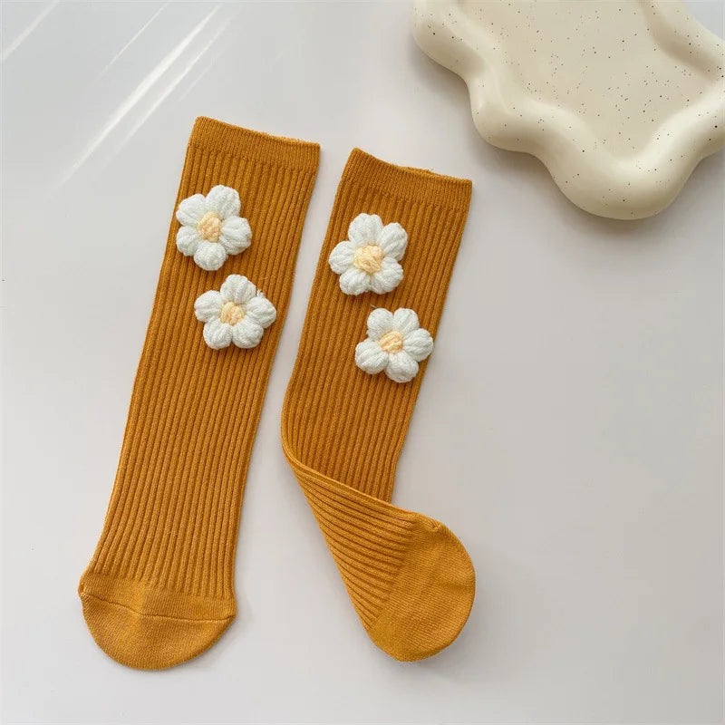 Kids Girls Socks Cotton Flower Knee High Children's Socks For Girls Winter Warm Knitted Baby Stocking Age for 0-7Years