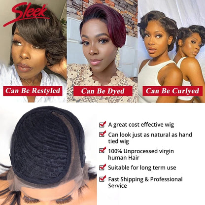 Sleek Blond 613 Short Pixie Cut Bob Wigs C Lace Front Part Human Hair Wigs Nature Grey Wigs Brazilian Straight Remy Hair Wig