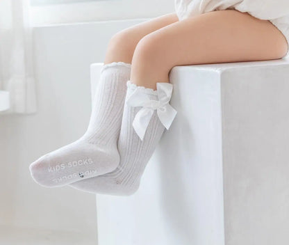 Girls Stockings Big Bow Baby Knee High Socks Kids Mesh Ballet Toddlers Lace Children Clothing Infant Anti-Slip Legging Bodysuits