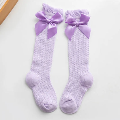 1 Pairs For Baby Girls Socks Summer Kids Knee High Long Sock Children Bow Tie Out Cotton Mesh Socks Infant Thin Soft Solid Socks