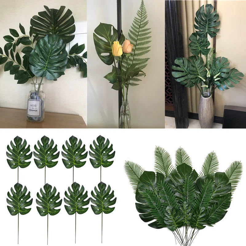 10-20 Pcs Artificial Plants Tropical Monstera Palm Leaves Simulation Leaf