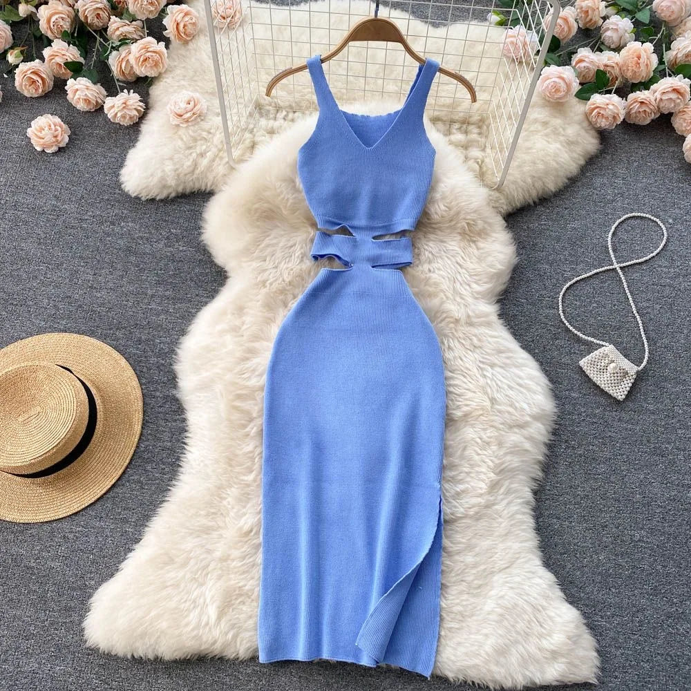 Sexy Cut Out Waist Package Hips Split Bodycon Dress