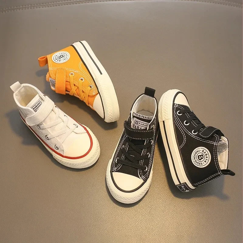 Babaya Children Canvas Shoes Boys Sneakers 2024 Spring New High-top Breathable Girls Shoes for Kids White Casual Shoes