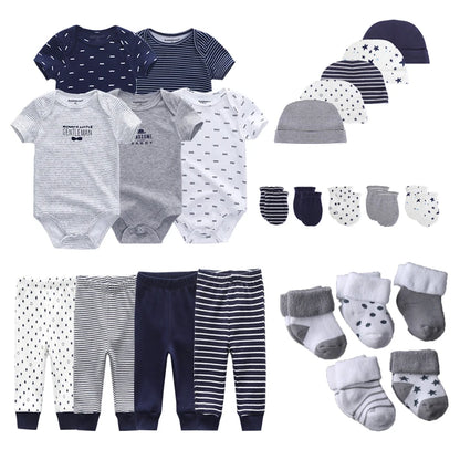 24Pieces Newborn Baby Rompers+Pants+Mittens+Hats+Socks Set 100%cotton Print Unisex Baby Girl Boy Clothes Sets