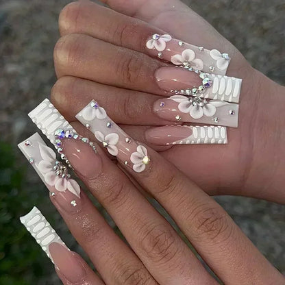 24Pcs Artifical False Nails with Glue Fake Nail Tips with Heart Designs Detachable Press on Nails XLong Finished False Nails tip