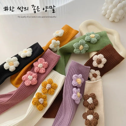 Kids Girls Socks Cotton Flower Knee High Children's Socks For Girls Winter Warm Knitted Baby Stocking Age for 0-7Years