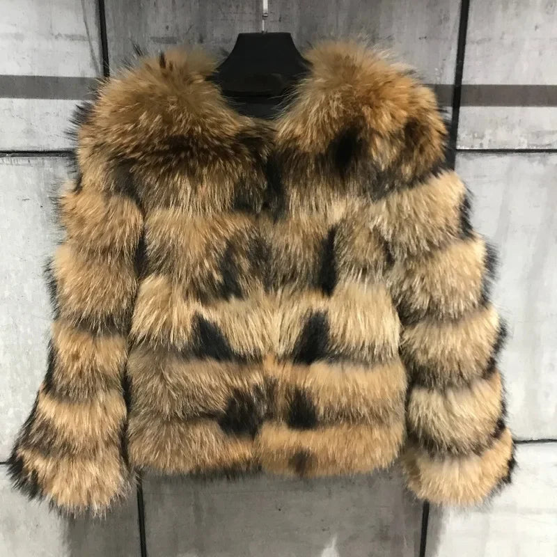 Raccoon Fur Jacket Autumn Winter Faux Fur Fox Coats Short Coat