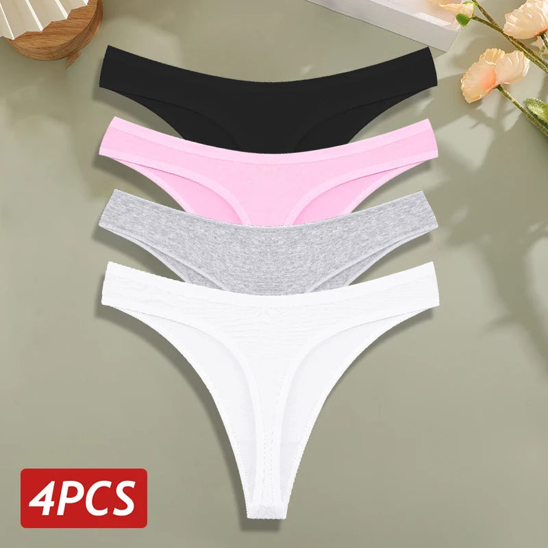 4PCS/Set Cotton Panties for Women Sexy Low Rise G-String Thongs Ultra-thi Seamless Panties Female No Trace Soft Basic Underwear