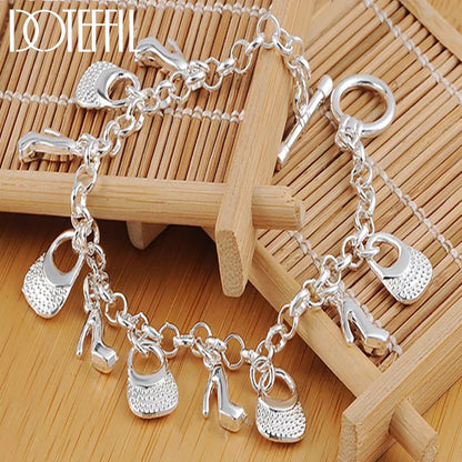 Silver Color High Heels Bag Pendant Bracelets Chain For Women Charm Wedding Engagement Jewelry