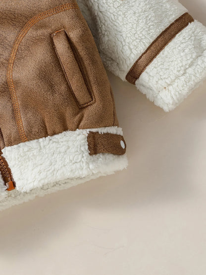 1-3Y Baby Boys Winter Long Sleeve Turtleneck Warm  Coral Velvet  Jacket Coat With Zipper Outerwear