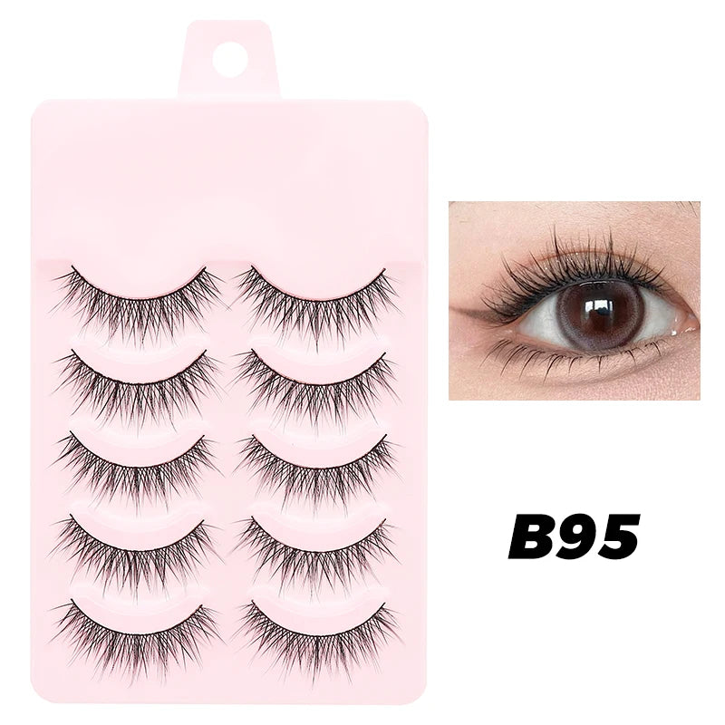 DINGSEN Fake Eyelash Anime Lashes 5 Pairs Little Devil Eyelashes Natural Daily Makeup Manga Eyelashes Clear Band Eyelashes