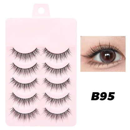 DINGSEN Fake Eyelash Anime Lashes 5 Pairs Little Devil Eyelashes Natural Daily Makeup Manga Eyelashes Clear Band Eyelashes