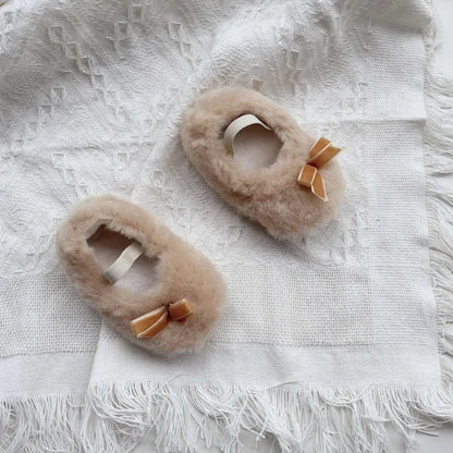Autumn Winter Baby Dress Shoes Cute Ballet Style Todllers Walking Shoe Warm Cotton Korean Style Hairy Princess Shoes 0-18Months